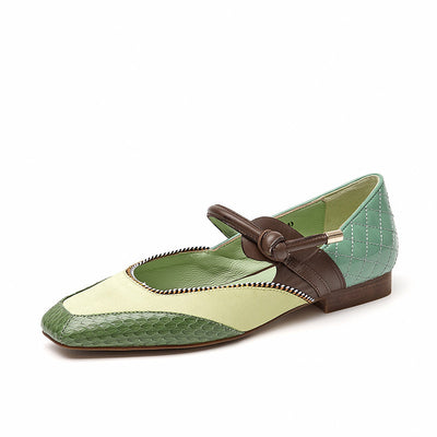 BeauToday Square Toe Mary Janes Ballet Falts with Mixed Color for Women BEAU TODAY