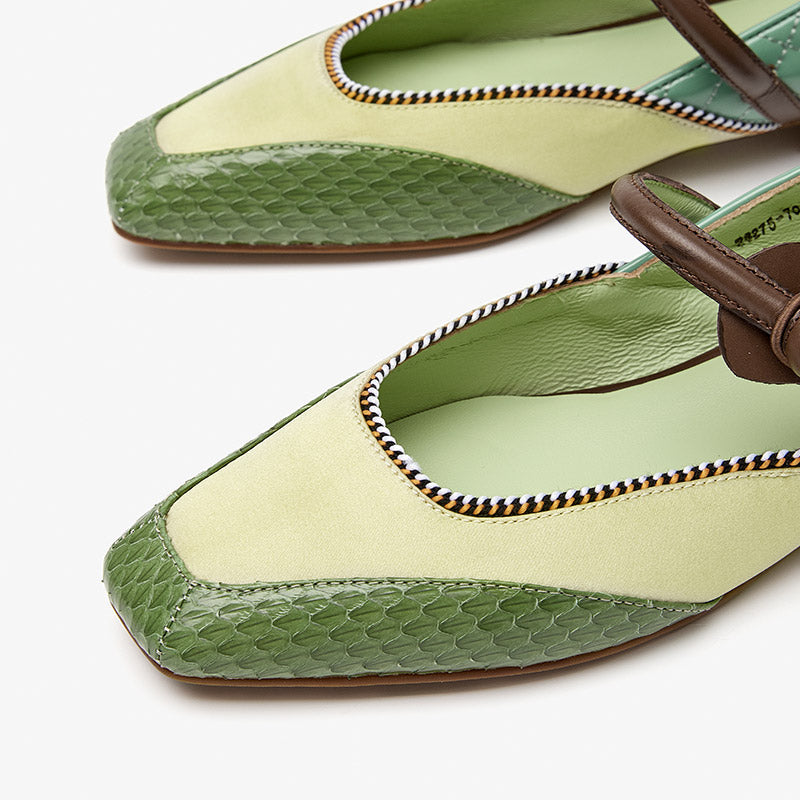 BeauToday Square Toe Mary Janes Ballet Falts with Mixed Color for Women BEAU TODAY