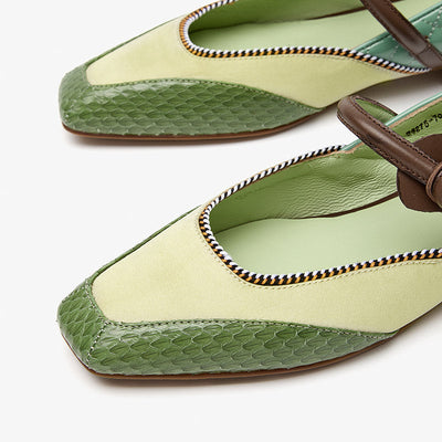 BeauToday Square Toe Mary Janes Ballet Falts with Mixed Color for Women BEAU TODAY