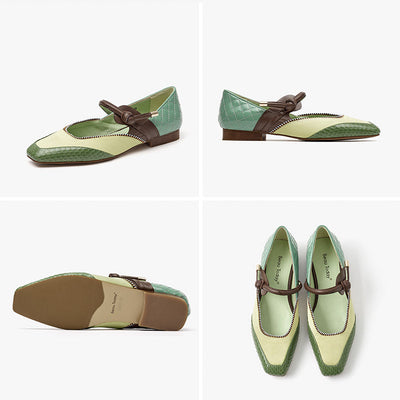 BeauToday Square Toe Mary Janes Ballet Falts with Mixed Color for Women BEAU TODAY