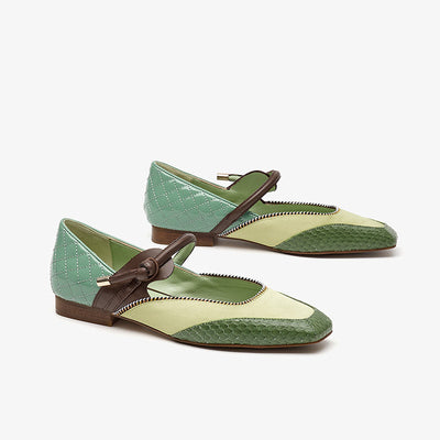 BeauToday Square Toe Mary Janes Ballet Falts with Mixed Color for Women BEAU TODAY