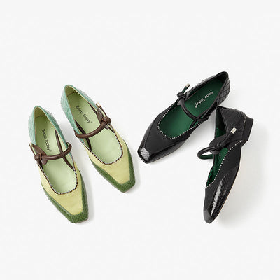 BeauToday Square Toe Mary Janes Ballet Falts with Mixed Color for Women BEAU TODAY