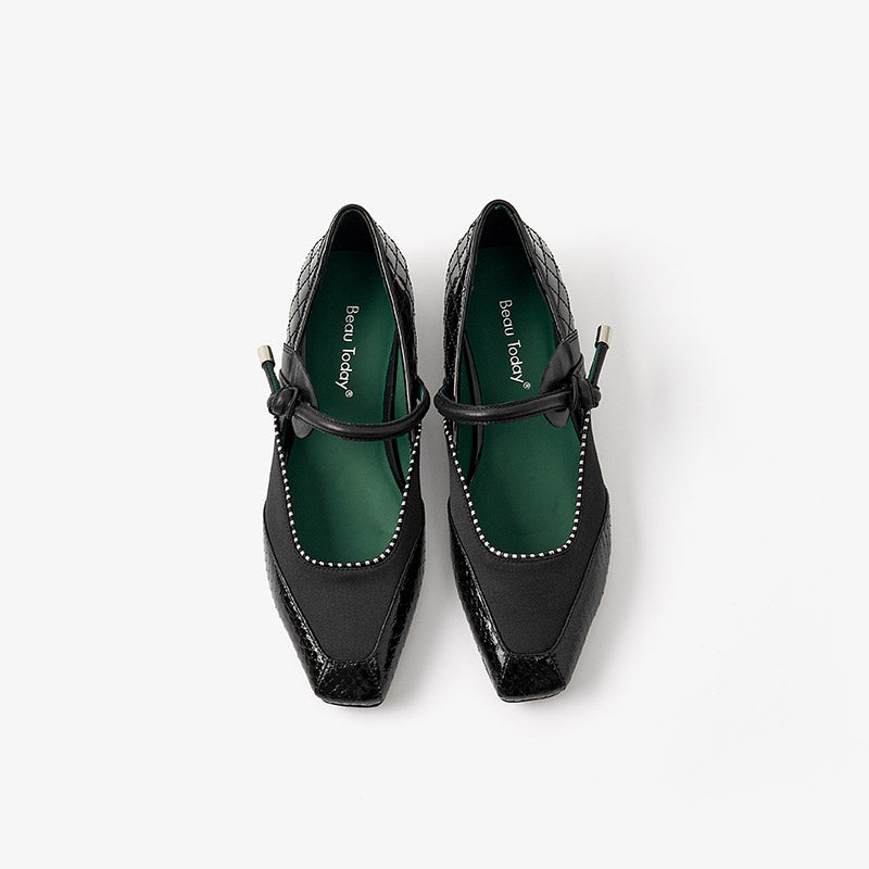BeauToday Square Toe Mary Janes Ballet Falts with Mixed Color for Women BEAU TODAY