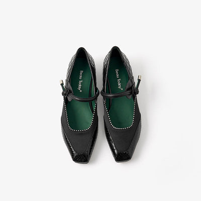 BeauToday Square Toe Mary Janes Ballet Falts with Mixed Color for Women BEAU TODAY