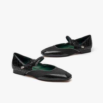 BeauToday Square Toe Mary Janes Ballet Falts with Mixed Color for Women BEAU TODAY