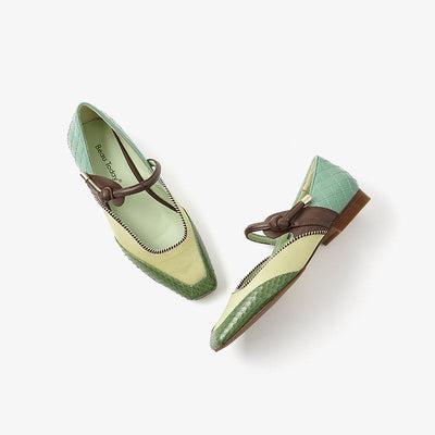BeauToday Square Toe Mary Janes Ballet Falts with Mixed Color for Women BEAU TODAY