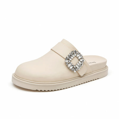 BeauToday Women's Leather Cork Sole Clogs Round Toe Slipper with Buckle Decor BEAU TODAY