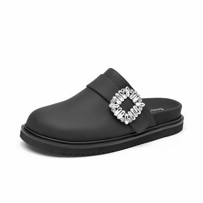 BeauToday Women's Leather Cork Sole Clogs Round Toe Slipper with Buckle Decor BEAU TODAY