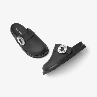 BeauToday Women's Leather Cork Sole Clogs Round Toe Slipper with Buckle Decor BEAU TODAY