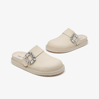 BeauToday Women's Leather Cork Sole Clogs Round Toe Slipper with Buckle Decor BEAU TODAY
