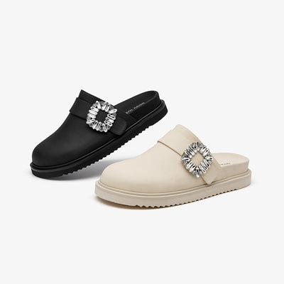 BeauToday Women's Leather Cork Sole Clogs Round Toe Slipper with Buckle Decor BEAU TODAY